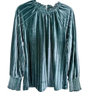 NWT Cable & Gauge Velour‎ Long Sleeve Mock Neck Blouse Top Green Size Large